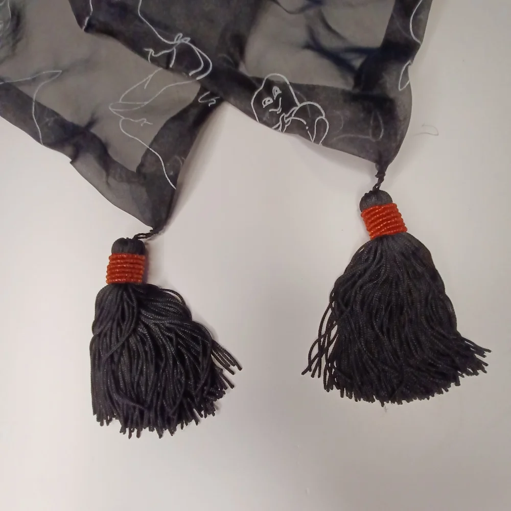 Halloween Sheer Chiffon Beaded Tassel Table Runner
